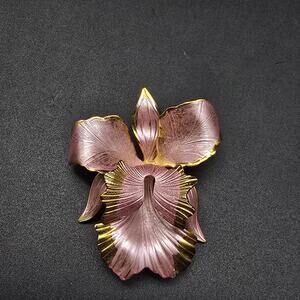 Cerrito Pink Enamel Orchid Flower Brooch Vintage Jewelry